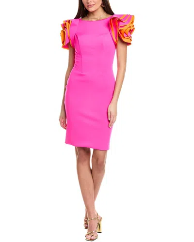 Rene Ruiz Round Neck 3d Floral Sleeve Scuba Gown In Pink