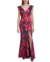 Rene Ruiz Ruffle Cap Sleeve Gown In Multi