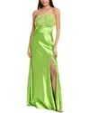 Rene Ruiz Strapless Fit And Flare Velvet Gown In Green