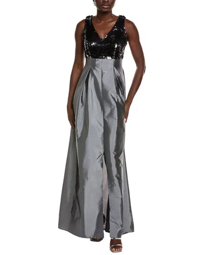 Rene Ruiz Sequin Taffeta Gown In Gray