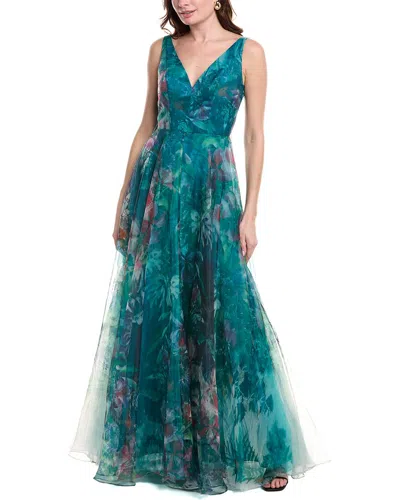 Rene Ruiz Sleeveless Lace Gown In Blue