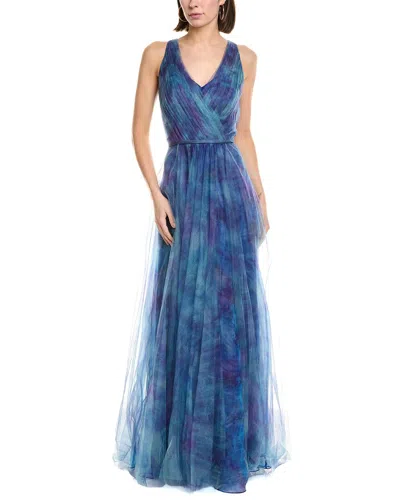 Rene Ruiz Sleeveless Lace Gown In Blue