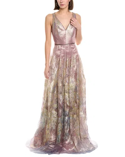 RENE RUIZ RENE RUIZ V-NECK EMBROIDERED A-LINE GOWN