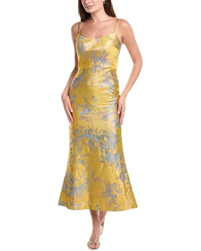 Rene Ruiz Spaghetti Strap Jacquard Tea-length Dress In Yellow