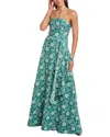 Rene Ruiz Strapless A-line Side Drape Gown In Green
