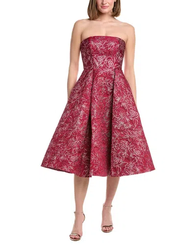 Rene Ruiz Strapless Brocade Tea-length Fit & Flare Gown In Red