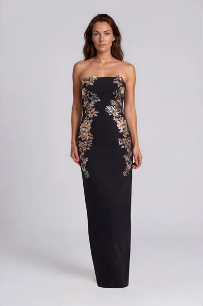 Rene Ruiz Strapless Crepe Column Gown In Black