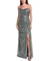 Rene Ruiz Strapless Draped Sequin Gown