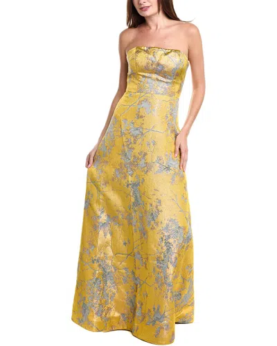 Rene Ruiz Strapless Jacquard A-line Gown In Yellow
