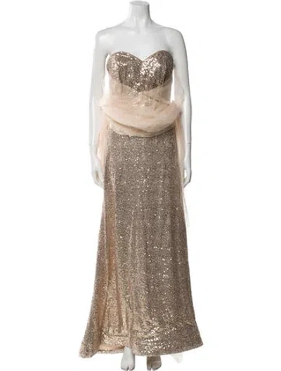 Pre-owned Rene Ruiz Strapless Long Dress In Gold