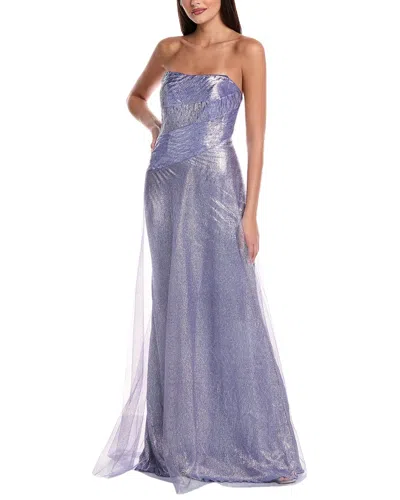 Rene Ruiz Metallic Tulle Gown In Blue