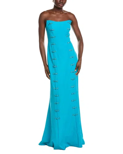 Rene Ruiz Strapless Scoop Neck Column Gown In Blue
