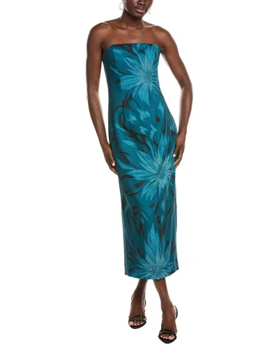 Rene Ruiz Strapless Straight Across Midi Dress In Blue