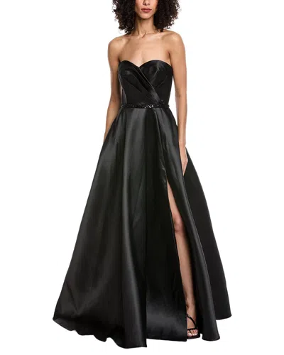 Rene Ruiz Strapless Sweetheart Embellished Waist Gown In Black