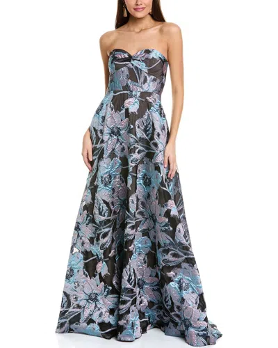 Rene Ruiz Strpless A-line Jacquard Gown With Gathe In Blue