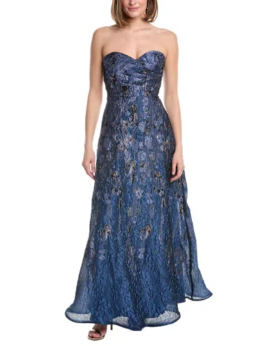 Rene Ruiz Sweetheart Brocade Column Gown In Blue