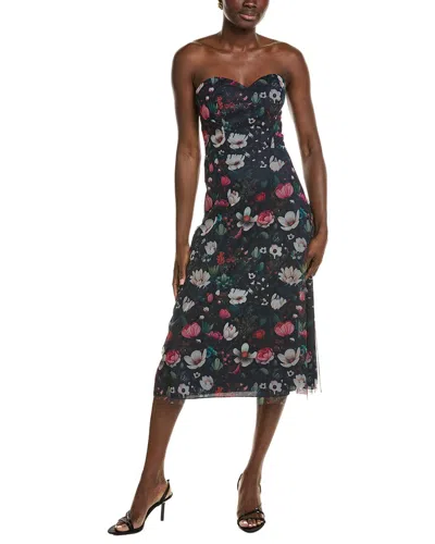 Rene Ruiz Sweetheart Embroidered Tulle Midi Dress In Black