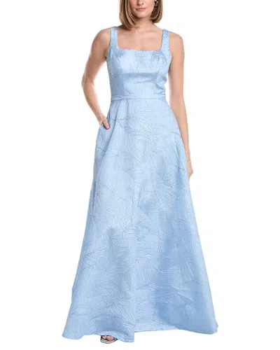 Rene Ruiz Swoop Neck A-line Gown In Blue