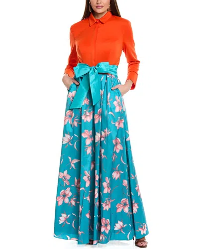 Rene Ruiz Taffeta Shirt Gown In Green