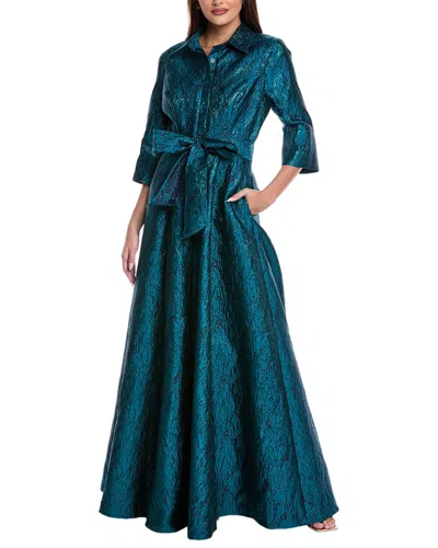 Rene Ruiz Taffeta Shirt Gown In Blue