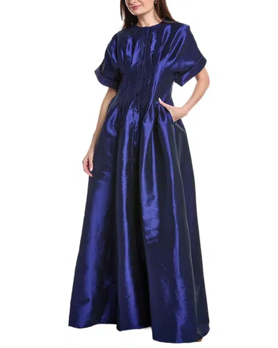 Rene Ruiz Taffeta Shirt Gown In Blue