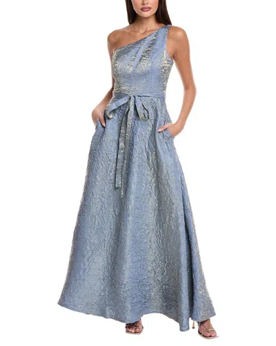 Rene Ruiz Textured One-shoulder Gown In Blue