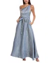 Rene Ruiz Textured One-shoulder Gown In Gray