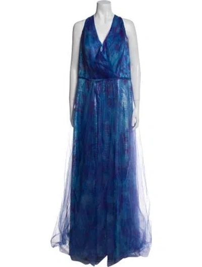 Pre-owned Rene Ruiz Tie-dye Print Long Dress In Blue