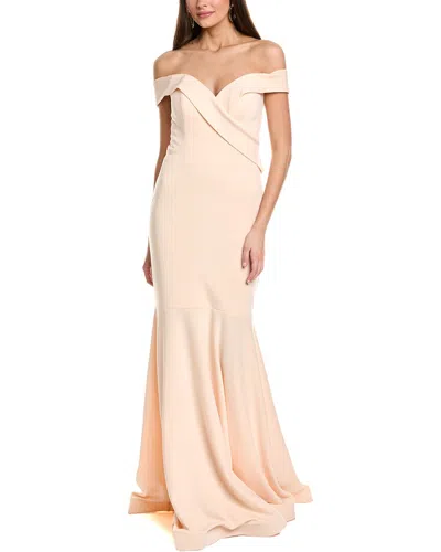 Rene Ruiz Strapless Trumpet Mikado Gown In Beige