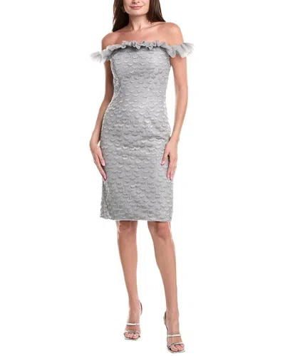 Rene Ruiz Tulle Embroidered Cocktail Dress In Silver