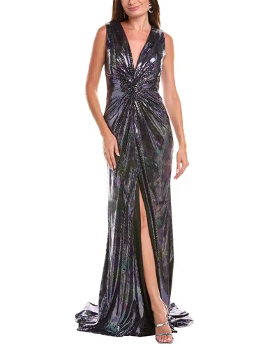 RENE RUIZ TWISTED FRONT SEQUIN GOWN