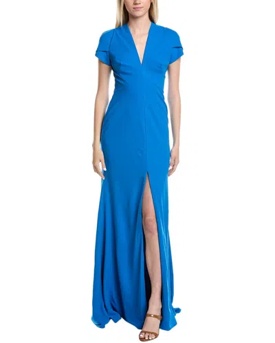 Rene Ruiz V-neck Crepe Gown In Blue
