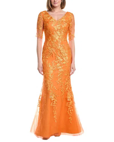 Rene Ruiz V-neck Elbow Sleeves Trumpet Gown In Orange