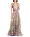 Rene Ruiz V-neck Embroidered A-line Gown In Multi