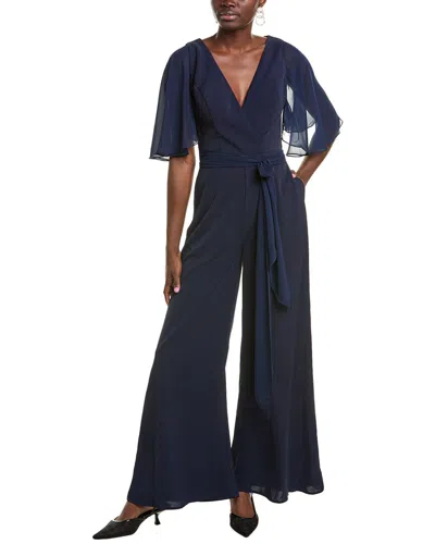 Rene Ruiz V-neck Flutter Sleeve Jumpsuit In Blue