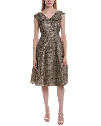 Rene Ruiz V-neck Cap Sleeve A-line Cocktail Dress In Metallic