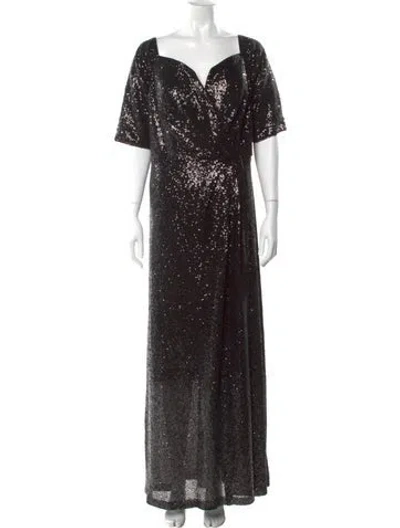 Pre-owned Rene Ruiz V-neck Long Dress In Black