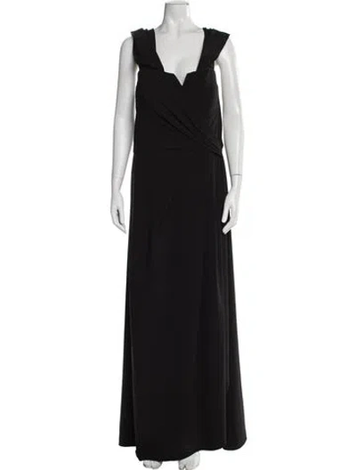 Pre-owned Rene Ruiz V-neck Long Dress In Black