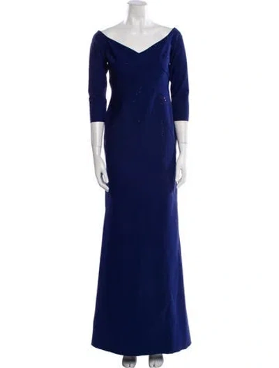 Pre-owned Rene Ruiz V-neck Long Dress In Blue