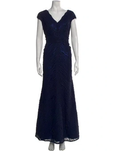 Pre-owned Rene Ruiz V-neck Long Dress In Blue