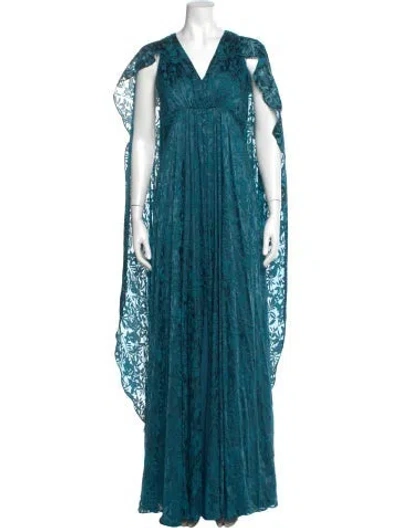Pre-owned Rene Ruiz V-neck Long Dress In Blue