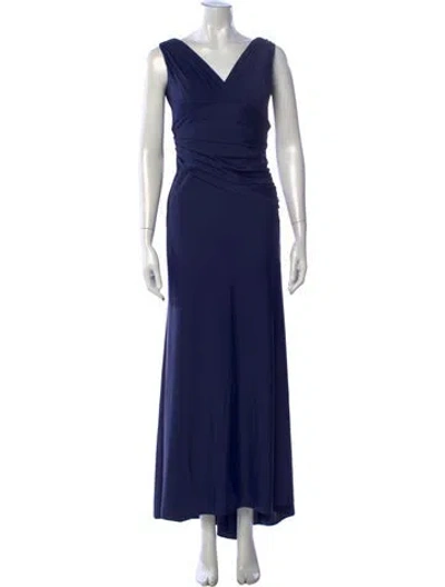 Pre-owned Rene Ruiz V-neck Long Dress In Blue