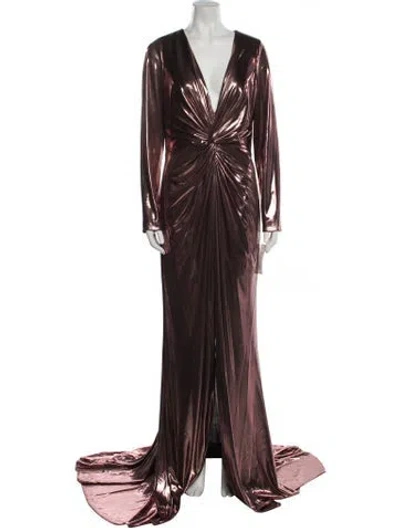 Pre-owned Rene Ruiz V-neck Long Dress In Brown
