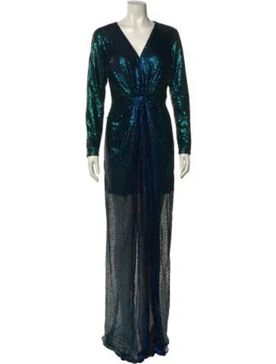 Pre-owned Rene Ruiz V-neck Long Dress In Green