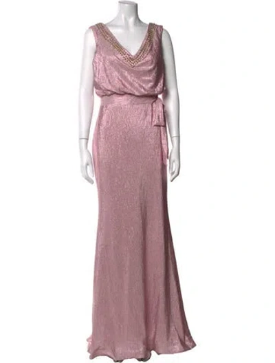 Pre-owned Rene Ruiz V-neck Long Dress In Pink