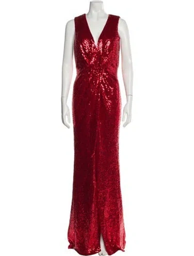 Pre-owned Rene Ruiz V-neck Long Dress In Red