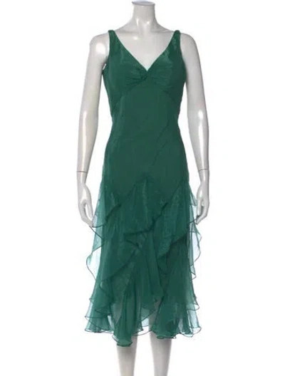 Pre-owned Rene Ruiz V-neck Midi Length Dress W/ Tags In Green