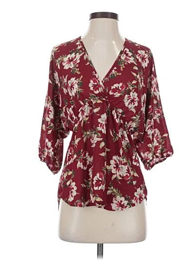 Pre-owned Renee C 3/4 Sleeve Blouse In Burgundy