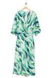 Renee C Abstract Front Twist Dress In Blue