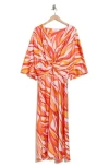 Renee C Abstract Front Twist Dress In Orange